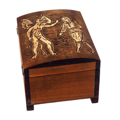Personalized wooden hand carved jewelry box, Devil temptation - Compendium Maleficarum, keepsake box, memory, hand-carved,