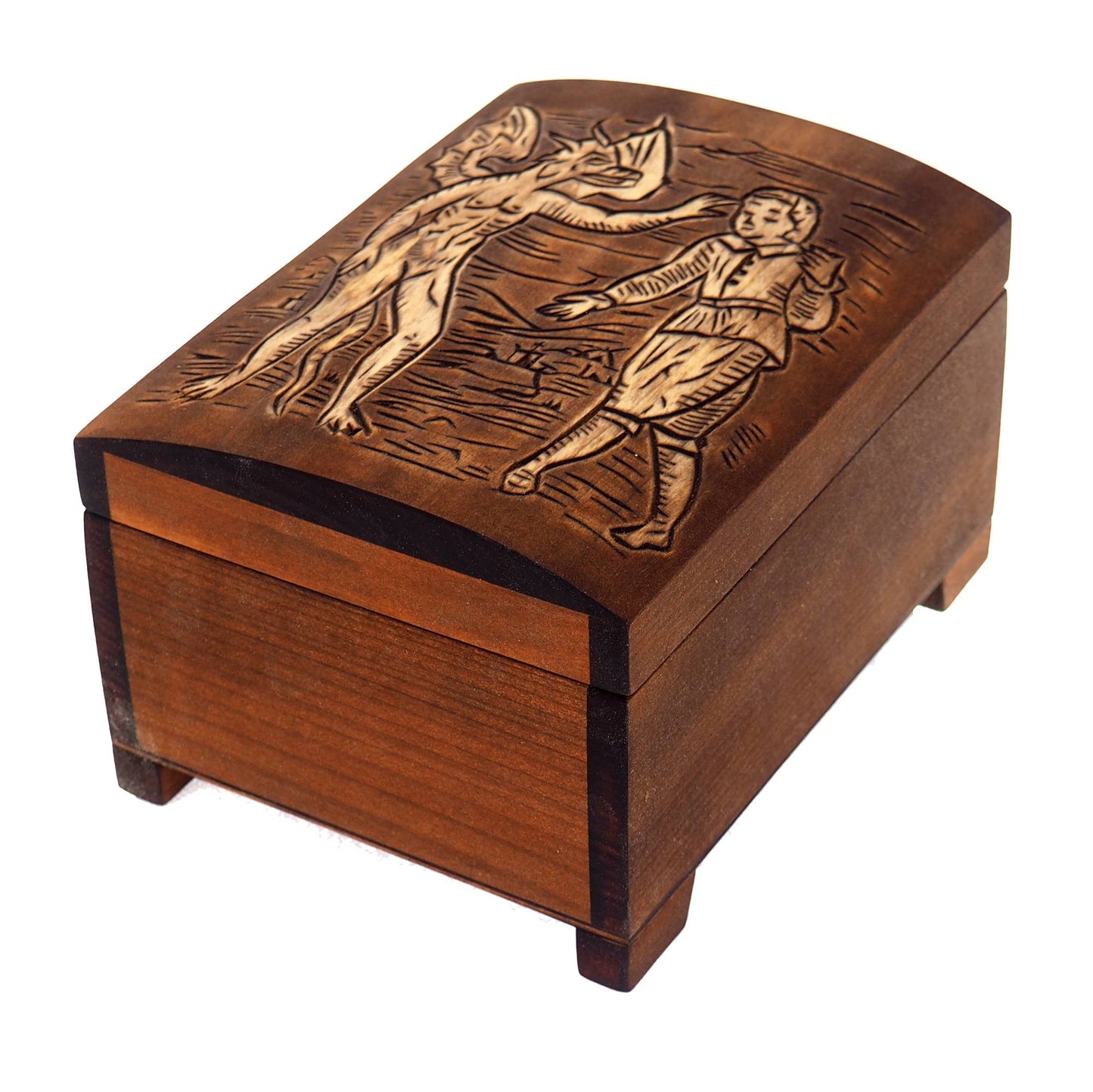Personalized wooden hand carved jewelry box, Devil temptation - Compendium Maleficarum, keepsake box, memory, hand-carved,