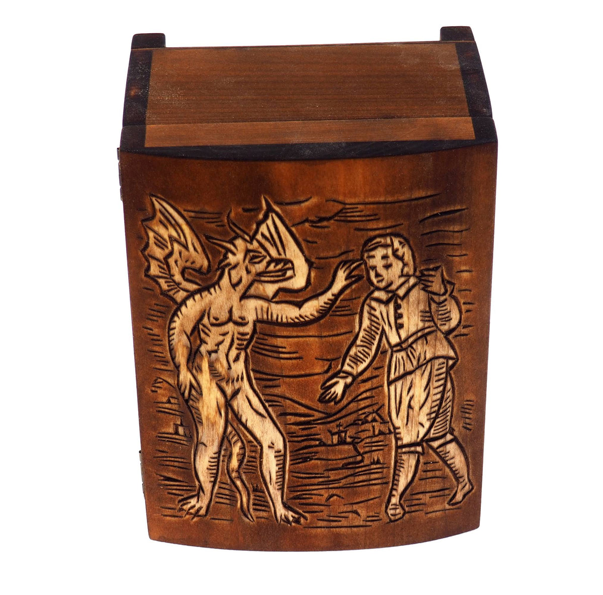 Personalized wooden hand carved jewelry box, Devil temptation - Compendium Maleficarum, keepsake box, memory, hand-carved,