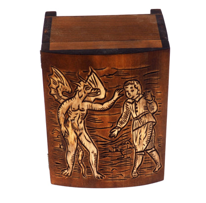 Personalized wooden hand carved jewelry box, Devil temptation - Compendium Maleficarum, keepsake box, memory, hand-carved,
