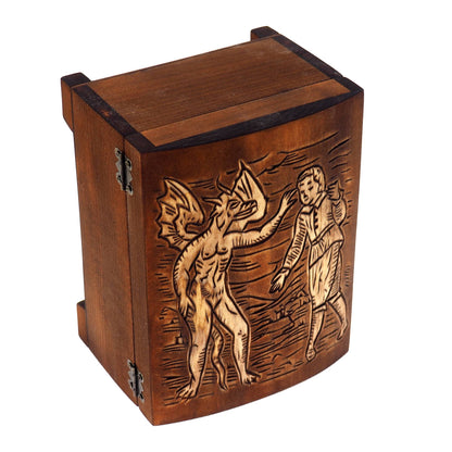 Personalized wooden hand carved jewelry box, Devil temptation - Compendium Maleficarum, keepsake box, memory, hand-carved,