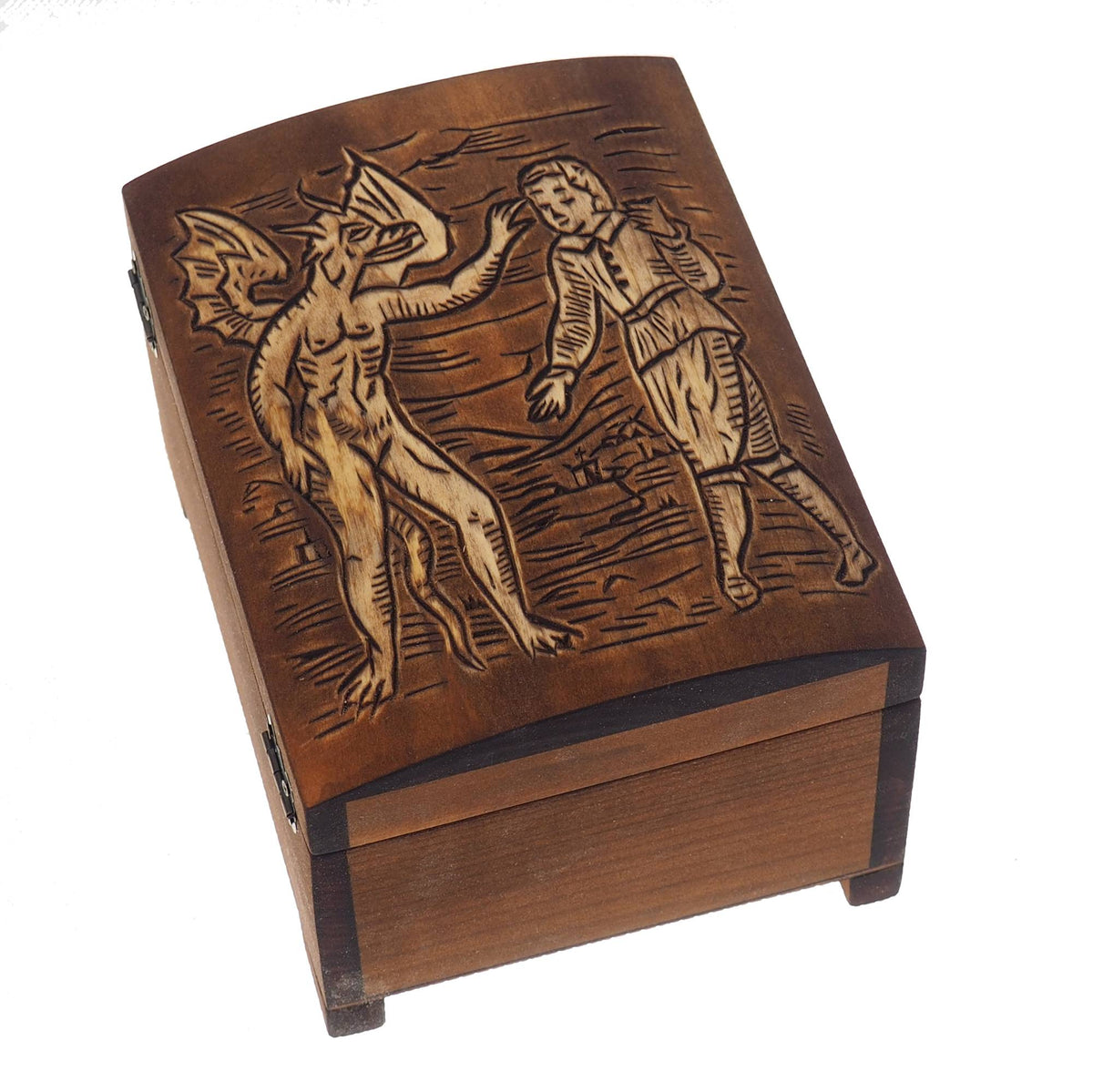 Personalized wooden hand carved jewelry box, Devil temptation - Compendium Maleficarum, keepsake box, memory, hand-carved,