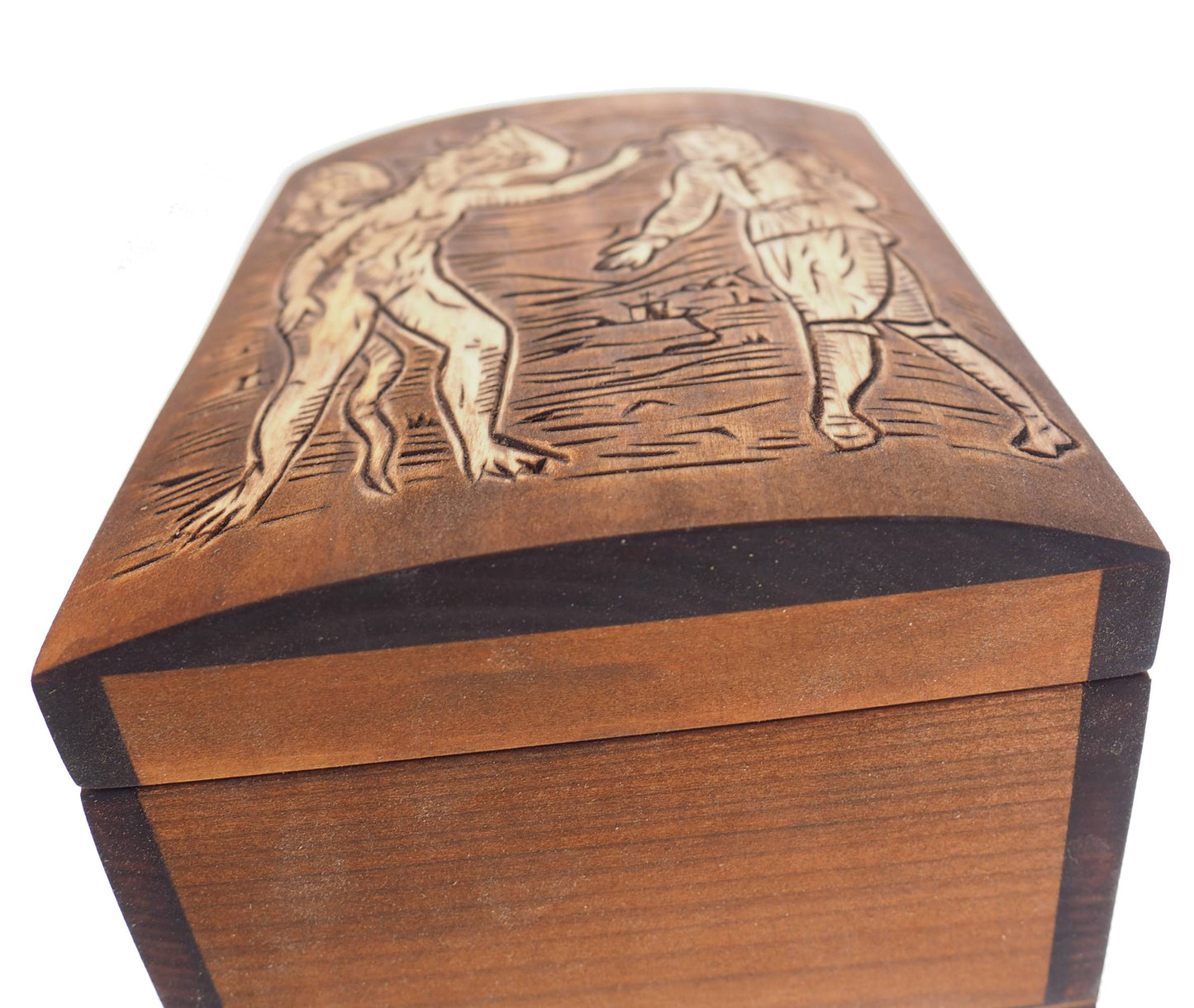 Personalized wooden hand carved jewelry box, Devil temptation - Compendium Maleficarum, keepsake box, memory, hand-carved,