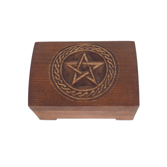 Wooden jewelry box, pentagram in  plait, hand carved, personalized, history pattern, gift box, custom jewelry box, wedding memory box,