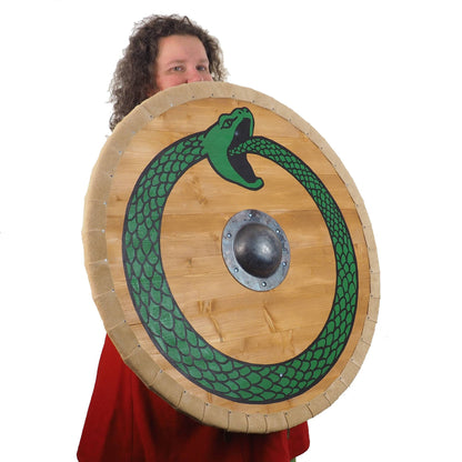 Personalized Viking Shield with Green Ouroboros  Pattern, 30 inch, Norsman shield, Wall decor, Larp and reenactment, SCA ready, black shield