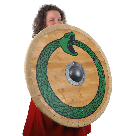 Personalized Viking Shield with Green Ouroboros  Pattern, 30 inch, Norsman shield, Wall decor, Larp and reenactment, SCA ready, black shield