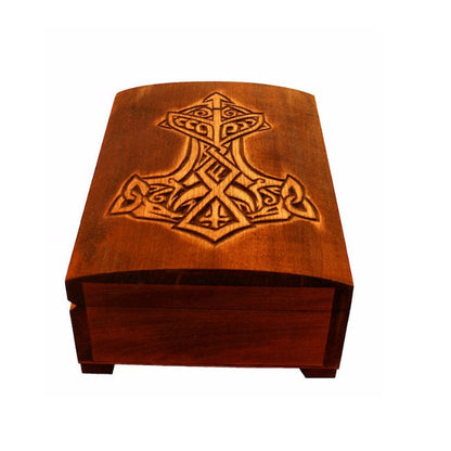 Wooden historical jewelry box with Thor Hammer