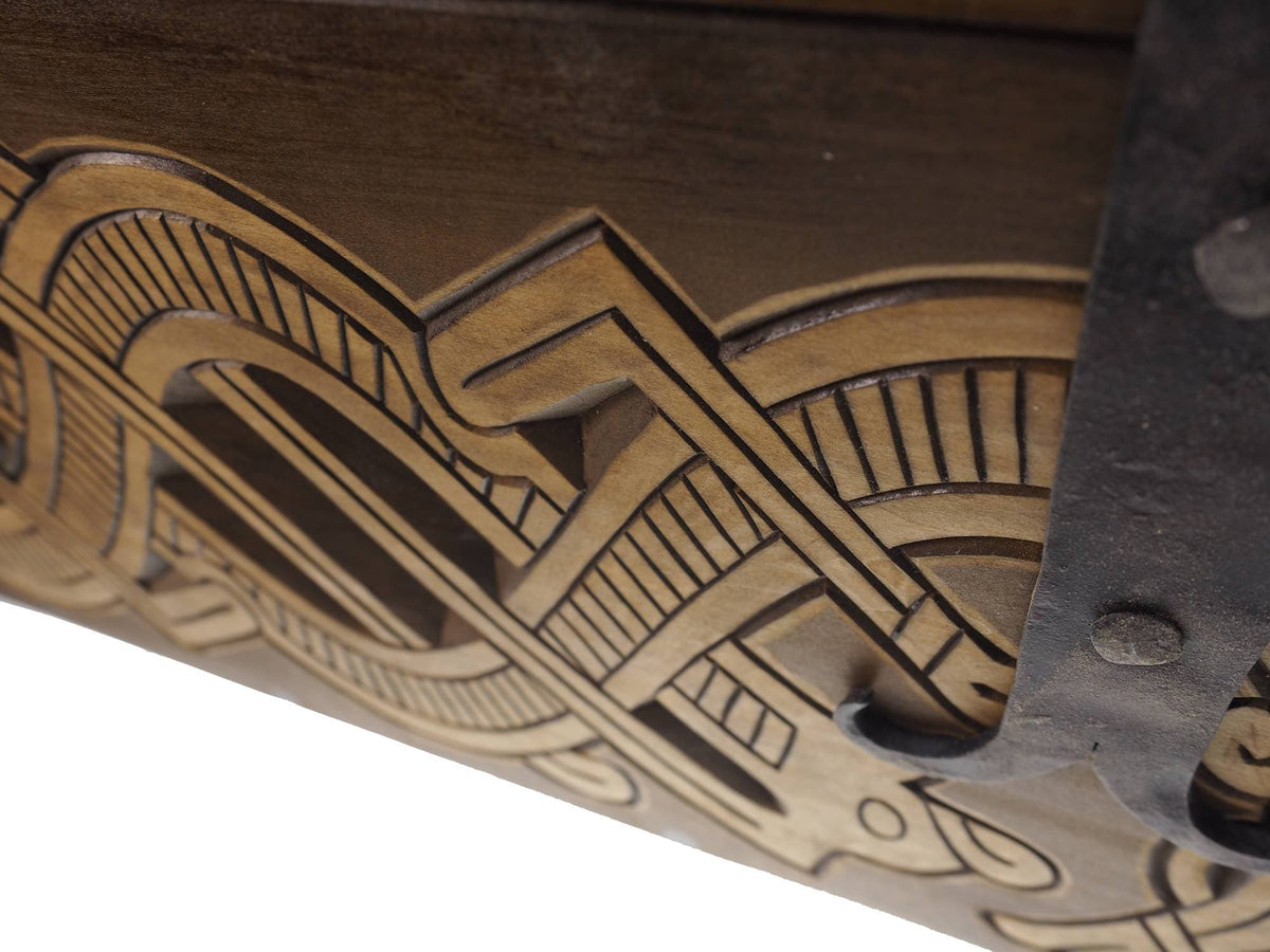 Dragons Personalized Viking Chest, hand carved, Norse pattern box, chest with forged fittings, wedding gift, SCA and Larp, treasure chest