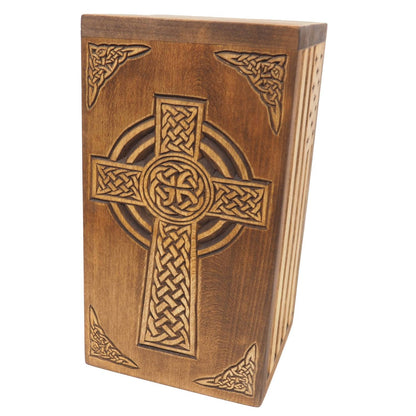 Personalized Wood Urn with Celtic Cross, For Human Ashes, Wooden Memorial Box, Carved Keepsake Cremation Urns, Medieval Viking style