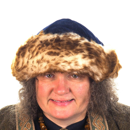 Viking blue wool hat, hand sewn, wool and sheep, larp, medieval, sca, unisex hat, Woolen headdress viking fur Mongol Slavic Viking clothing
