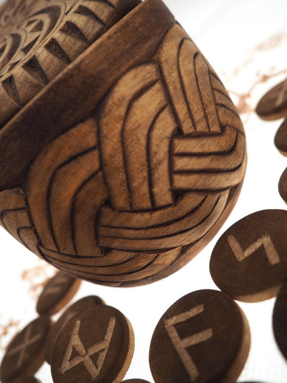 Viking Rune Set in hand carved Box with Solar protection Norse Runes Elder Futhark Runes Asatru Runes Divination Runes Runes box viking