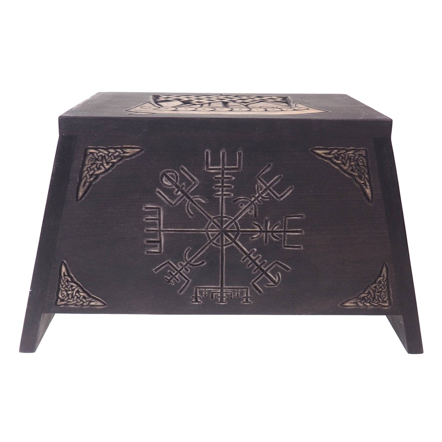 Viking Personalized Wood Urn with Runic Compass, Viking ship, Wooden Memorial Box Carved , Cremation Urns,  Boxes For Burial, Viking, pagan