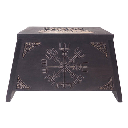 Viking Personalized Wood Urn with Runic Compass, Viking ship, Wooden Memorial Box Carved , Cremation Urns,  Boxes For Burial, Viking, pagan