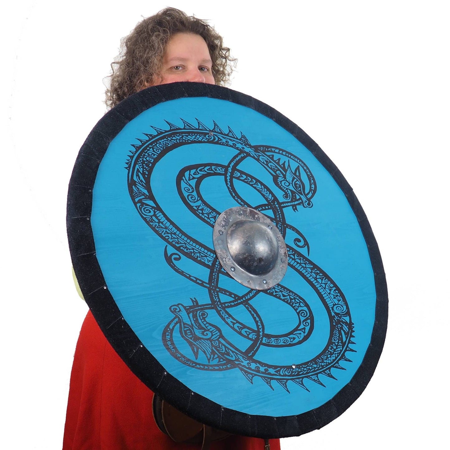 Personalized Blue Viking Shield with Dragon Pattern, 30 inch, Norsman shield, Wall decor, Larp and reenactment, SCA ready, black shield