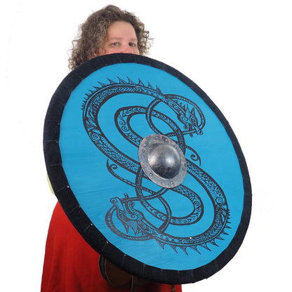 Personalized Blue Viking Shield with Dragon Pattern, 30 inch, Norsman shield, Wall decor, Larp and reenactment, SCA ready, black shield