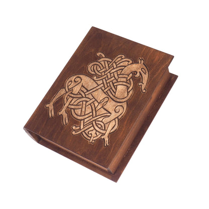 Personalized Hand carved medieval box, Urnes Dragons motive, book shape box, medieval, SCA, LARP, reneaccment and fantasy equipment, viking