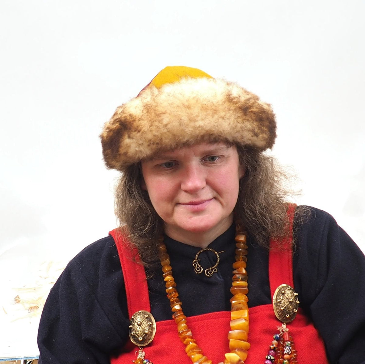 Viking wool hat, hand sewn, wool and sheep, larp, medieval, sca, unisex hat, Woolen headdress viking fur Mongol Slavic Viking clothing