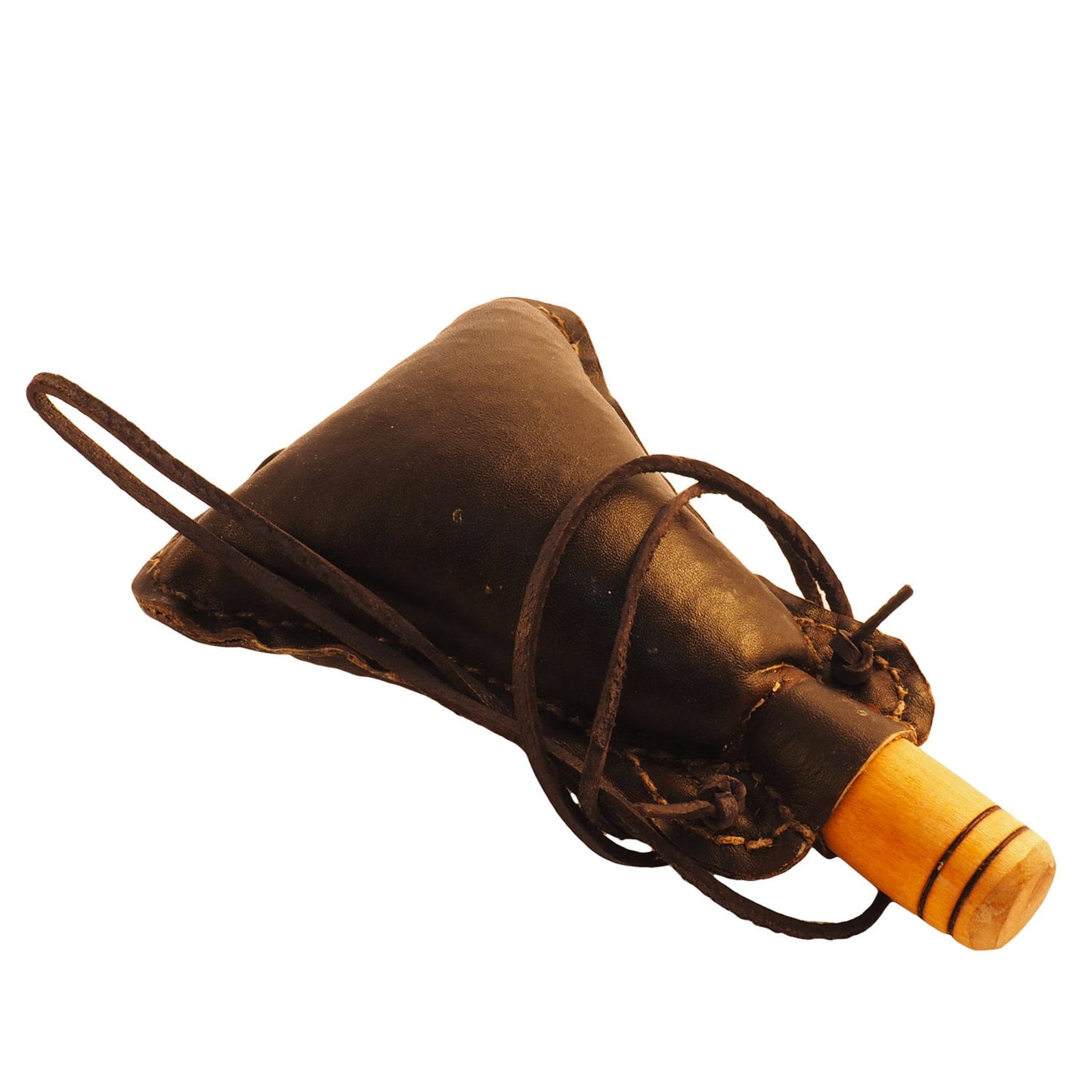 Dark Leather Small hand crafted authentic medieval wine skin with wooden stopper leather flask bladder ALL NATURAL