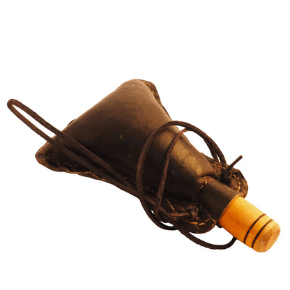 Dark Leather Small hand crafted authentic medieval wine skin with wooden stopper leather flask bladder ALL NATURAL