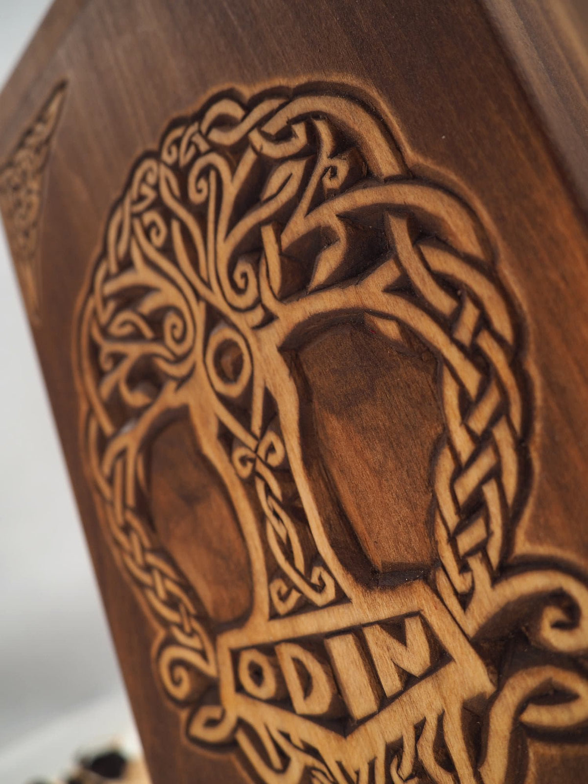 Personalized Wood Urn For Human Ashes,Thor hammer motive, Wooden Memorial Box, Carved Keepsake Cremation Urns, Cremation Boxes For Burial
