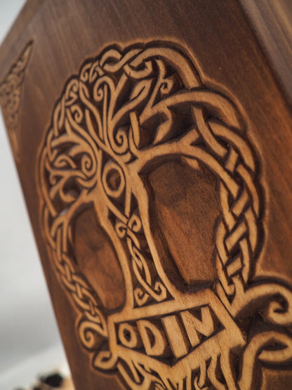 Personalized Wood Urn For Human Ashes,Thor hammer motive, Wooden Memorial Box, Carved Keepsake Cremation Urns, Cremation Boxes For Burial