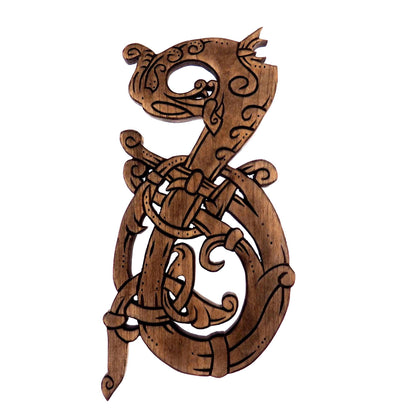 Wooden Hand Carved Dragon,  Ringerike Style, personalized, Dragon wall carving, viking wall decor, viking room decoration, viking art, norse