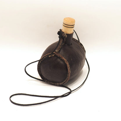 Small hand crafted authentic medieval wine skin with wooden stopper leather flask bladder ALL NATURAL