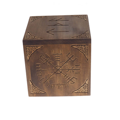 Square Personalized Wood Urn, Vegvisir, For Human Ashes, Wooden Memorial Box, Carved Keepsake Cremation Urns, Medieval Viking style