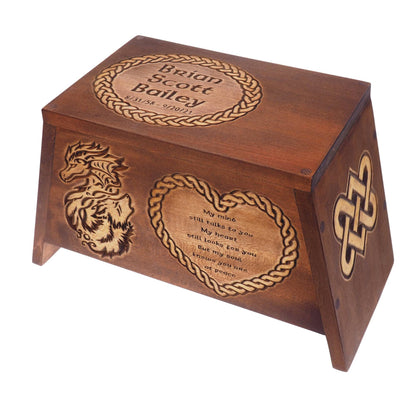 Personalized Tribal Motive Wooden Urn For Human Ashes, Wooden Memorial Box, Hand Carved, Keepsake Cremation Urns, Cremation Boxes For Burial