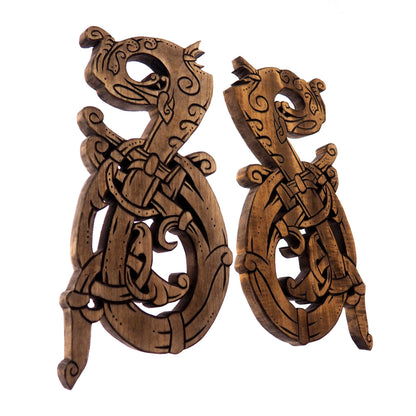 Wooden Hand Carved Dragons,  Ringerike Style, personalized, Double set, viking wall decor, viking room decoration, viking art, norse