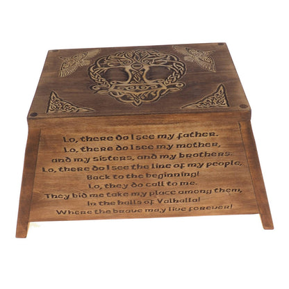 Viking Personalized Wood Urn with Yggdrasil, Wooden Memorial Box Carved , Keepsake Cremation Urns, Cremation Boxes For Burial, Viking pagan
