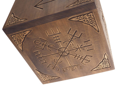 Square Personalized Wood Urn, Vegvisir, For Human Ashes, Wooden Memorial Box, Carved Keepsake Cremation Urns, Medieval Viking style