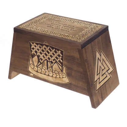 Viking Ship Personalized Wood Urn, Wooden Memorial Box Carved , Keepsake Cremation Urns, Cremation Boxes For Burial, Viking pagan, runestone