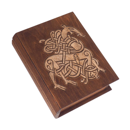 Personalized Hand carved medieval box, Urnes Dragons motive, book shape box, medieval, SCA, LARP, reneaccment and fantasy equipment, viking