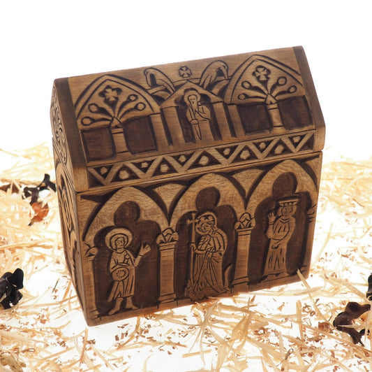 Reliquary box, wooden hand carved jewelry box, keepsake box, jewelry storage