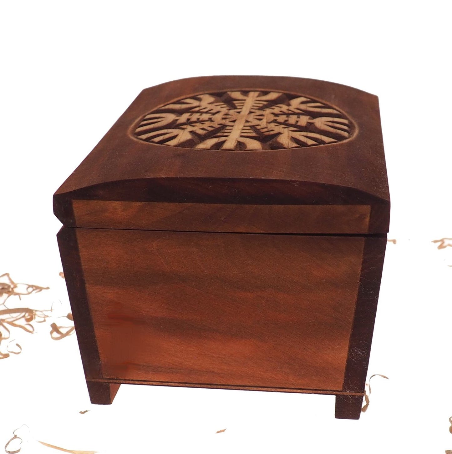 Big Wooden historical jewelry box with Aegishjalmur pattern memorial box wooden urn