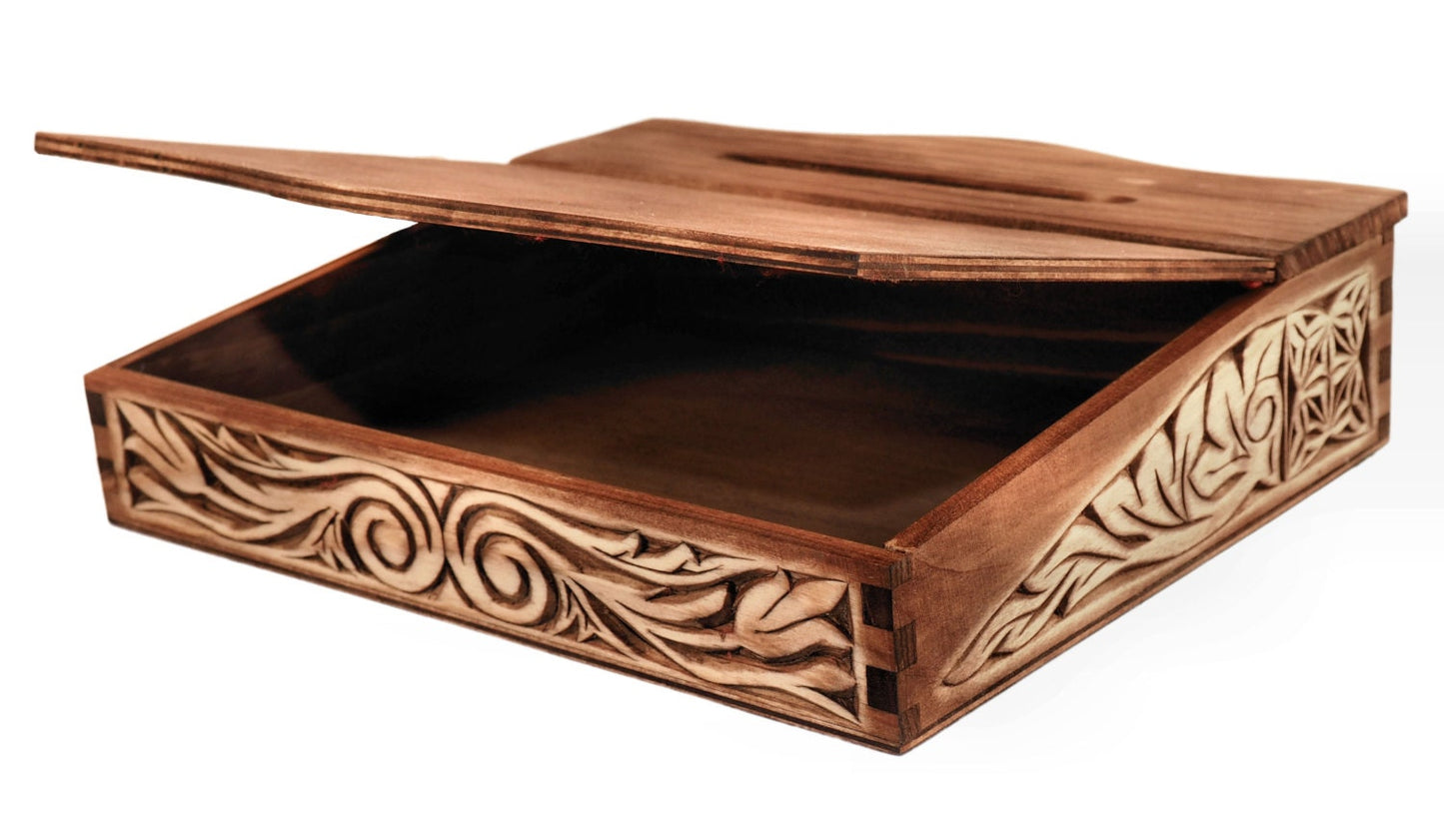 Hand carved medieval bureau box with pentagram pattern
