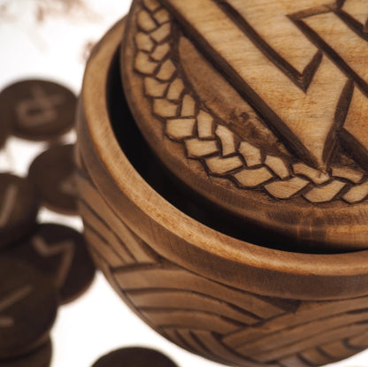 Viking Rune Set in hand carved Box with Valknut Norse Runes Elder Futhark Runes Asatru Runes Divination Runes Runes box viking