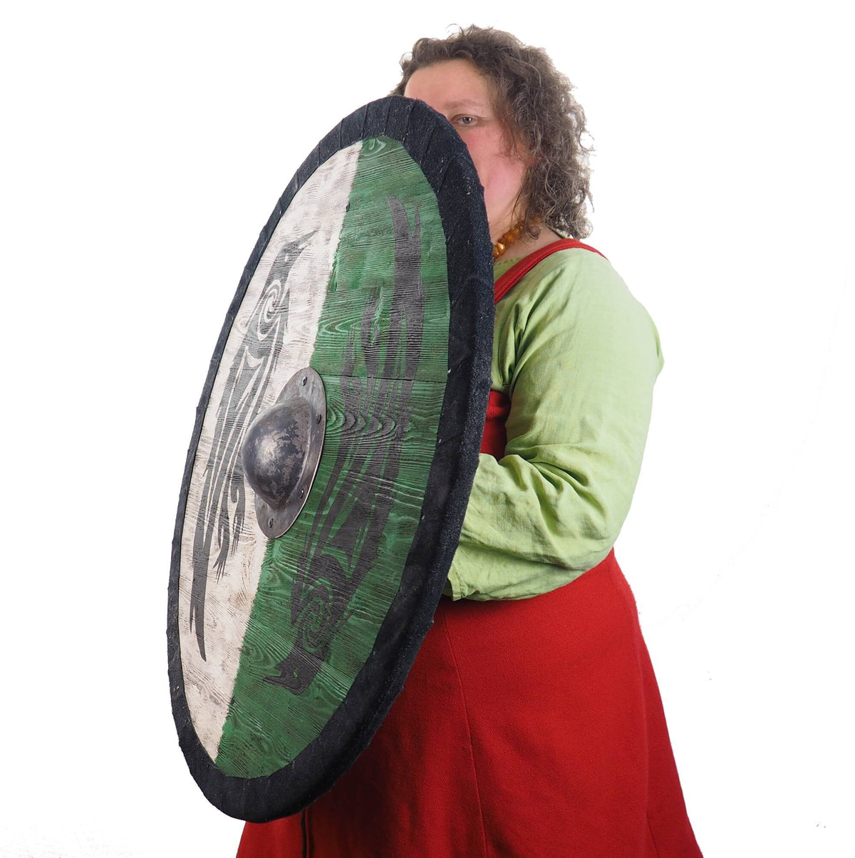 Double Ravens Personalized Viking Shield Green, Norsman shield, Wall decor, Larp and reenactment, SCA ready, black shield, Valhalla pattern