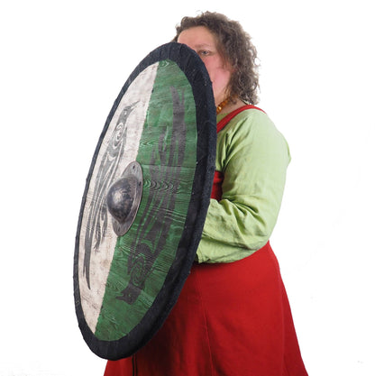 Double Ravens Personalized Viking Shield Green, Norsman shield, Wall decor, Larp and reenactment, SCA ready, black shield, Valhalla pattern