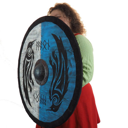 Double Ravens Personalized Viking Shield, Norsman shield, Wall decor, Larp and reenactment, SCA ready, black shield, Valhalla pattern