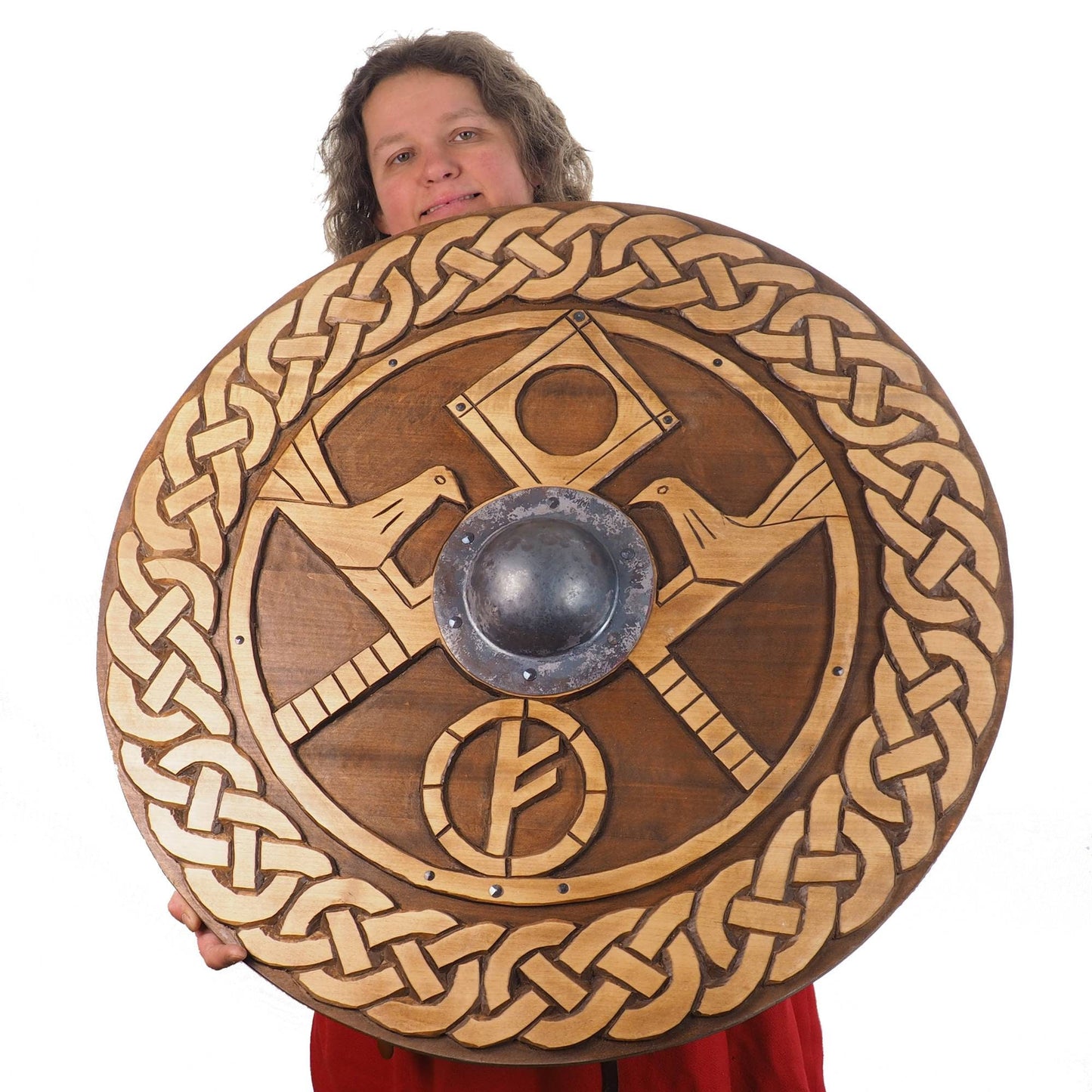 Hand carved  custom pattern Viking Shield, 30 inch, Blank surface, Norsman shield, Wall decor, Larp and reenactment, SCA ready, Linden wood