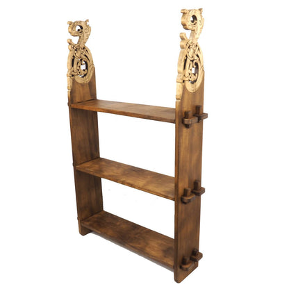 Viking personalized three-shelf bookcase, Wall shelf with Dragon head, hanging book shelf , norsk style, medieval decor, Larp and SCA,,