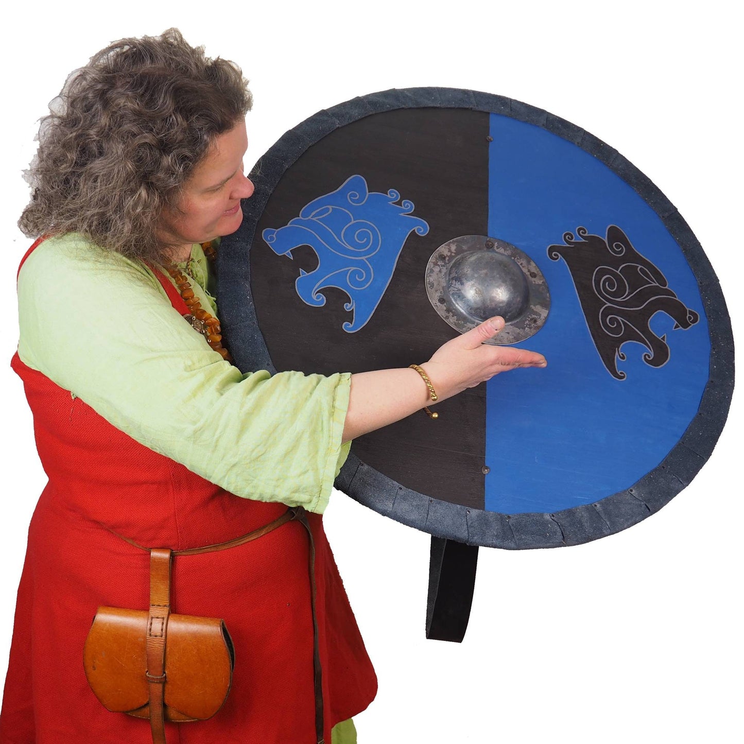 Viking Shield Blue and Black Bear heads Pattern,Shield with strap,  Norsman shield, Wall decor, Larp and reenactment, SCA ready,