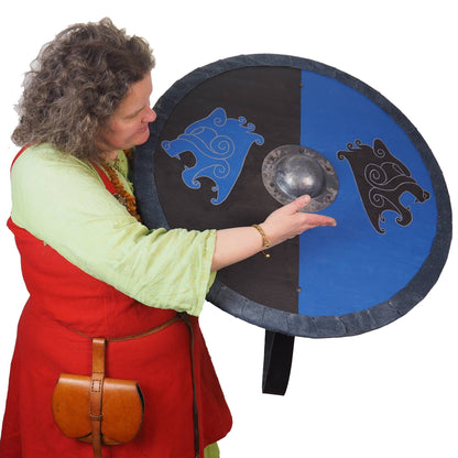 Viking Shield Blue and Black Bear heads Pattern,Shield with strap,  Norsman shield, Wall decor, Larp and reenactment, SCA ready,