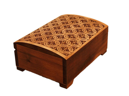 Wooden historical jewelry box with Gothic pattern