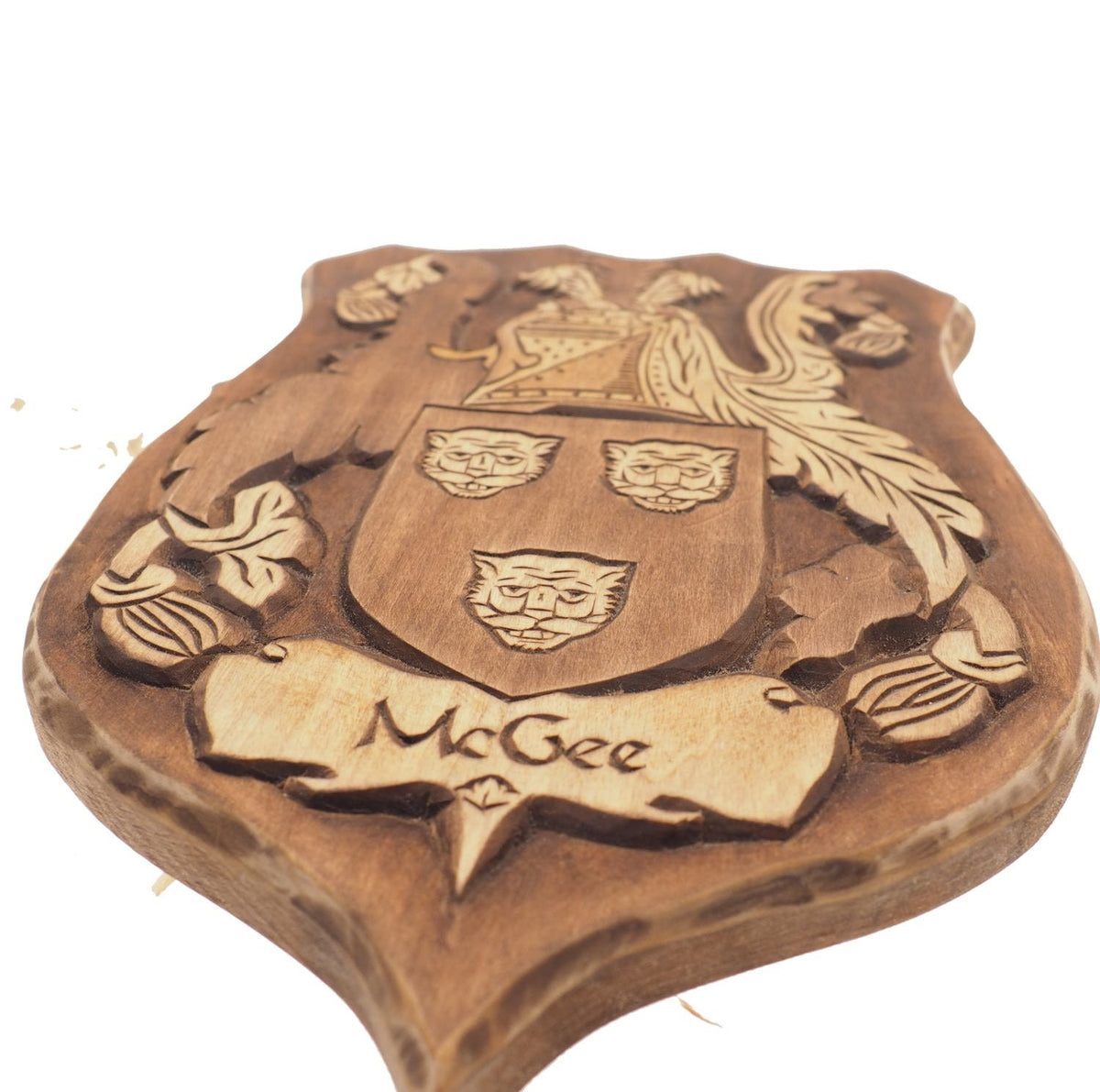 McGee Personalized Family Crest, Hand Carved, Coat of Arms, Custom, Family Shield, Wooden Emblem, Wedding Wood Art, Heraldic, Woodcraft
