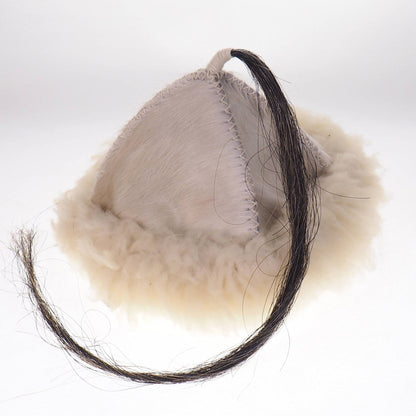 White Historical leather hat with horse tail, hand sewn, larp, medieval, sca, unisex hat, headdress viking, Mongol, Slavic, Viking clothing