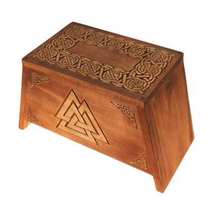 Valknut Wooden Urn For Human Ashes, Wooden Memorial Box, Hand Carved, Keepsake Cremation Urns, Cremation Boxes For Burial, Celtic pagan