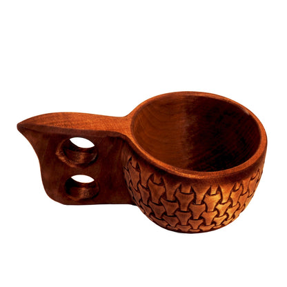 Intricately carved wooden cup viking style kuksa
